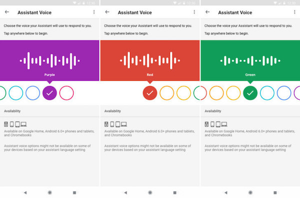 Google Assistant Colors for voices