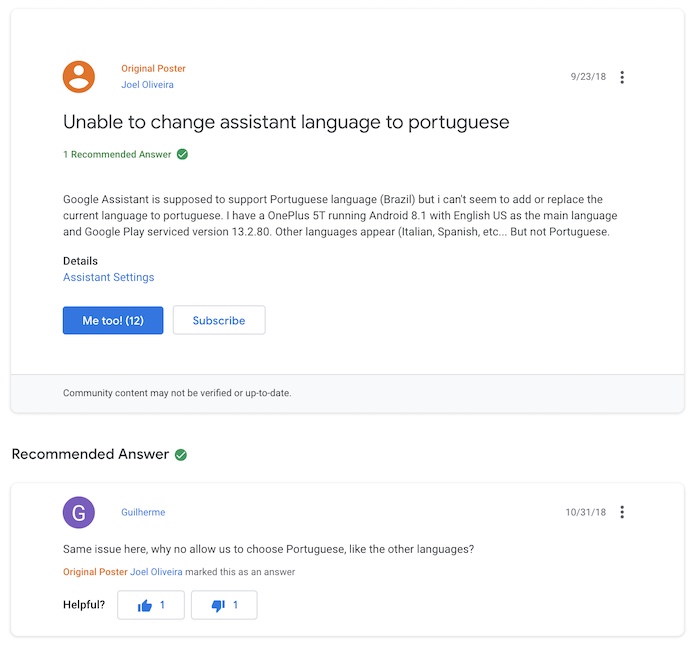 Google Assistant Portuguese