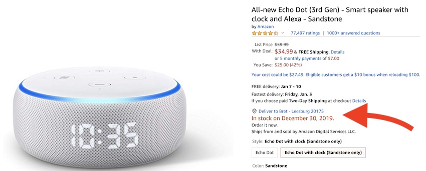 Echo Dot (3rd Gen) - Smart Speaker with Clock and Alexa - Sandstone  for sale online